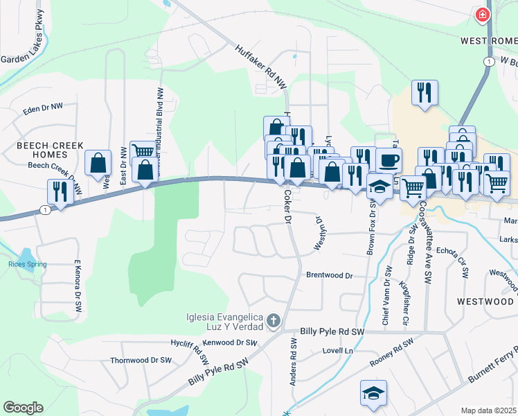 map of restaurants, bars, coffee shops, grocery stores, and more near 70 Blankenship Place in Rome