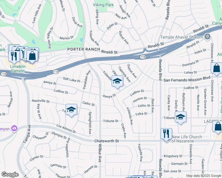 map of restaurants, bars, coffee shops, grocery stores, and more near 18603 Salt Lake Place in Los Angeles