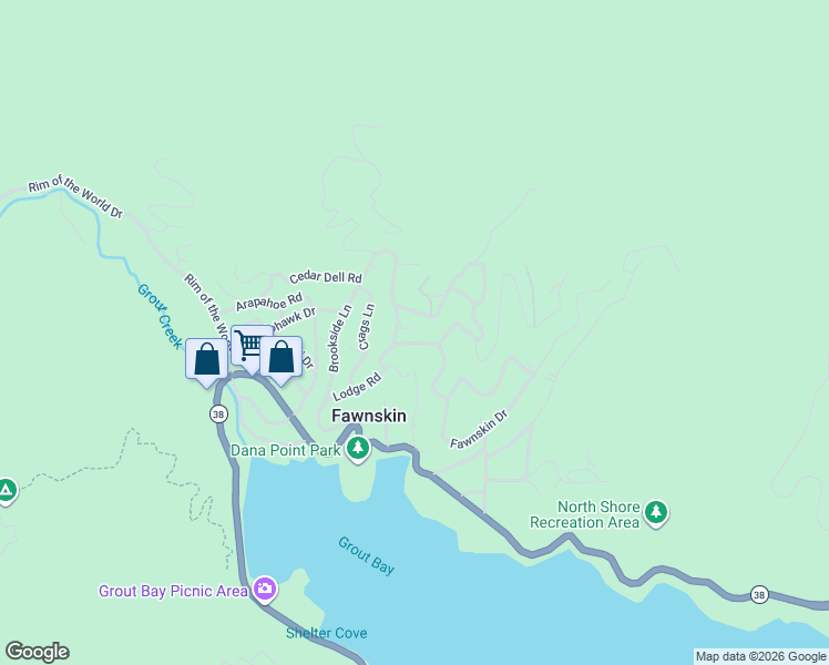 map of restaurants, bars, coffee shops, grocery stores, and more near 39474 Cline Miller Place in Fawnskin