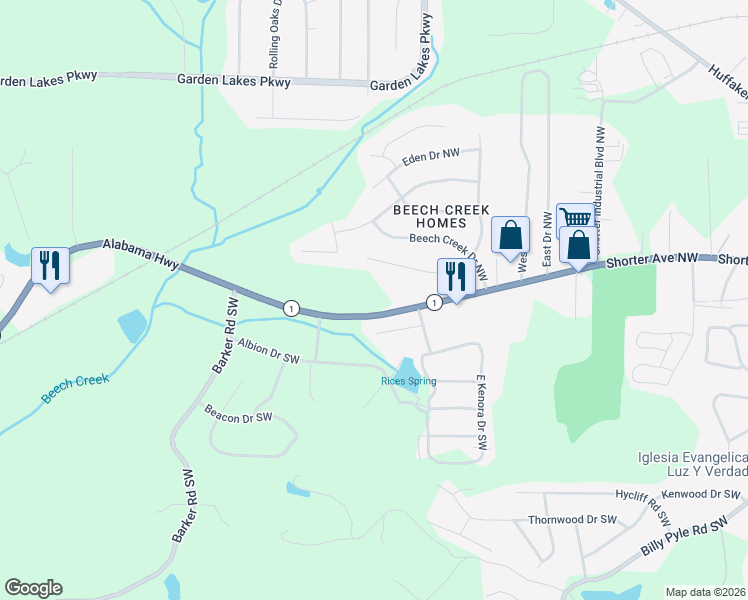 map of restaurants, bars, coffee shops, grocery stores, and more near 2842 Alabama Highway in Rome