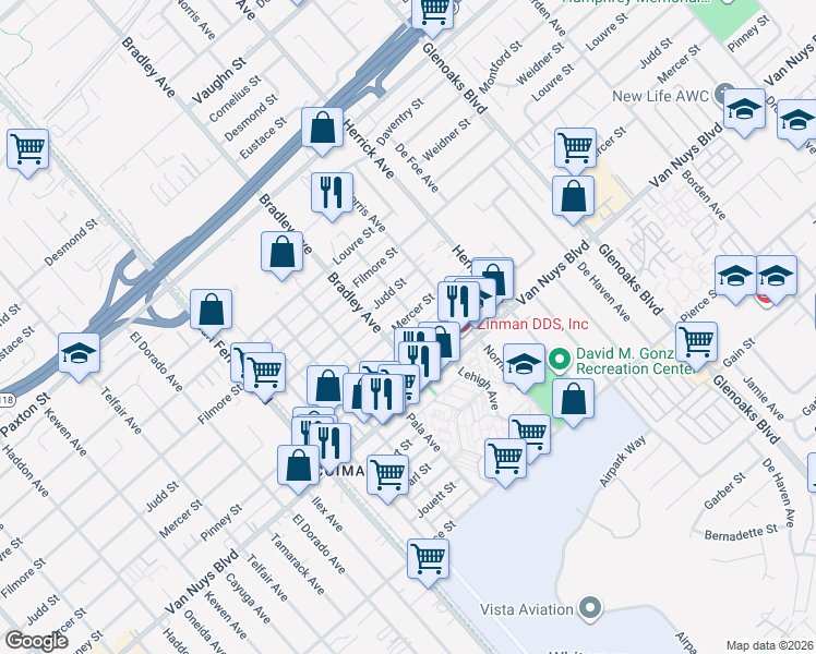 map of restaurants, bars, coffee shops, grocery stores, and more near 13150 Mercer Street in Los Angeles
