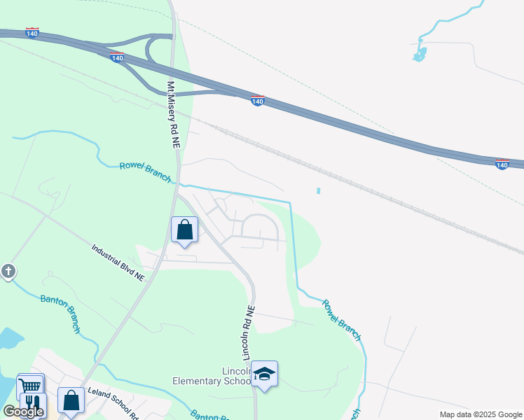 map of restaurants, bars, coffee shops, grocery stores, and more near 1937 Jeffrey Stokes Drive Northeast in Leland