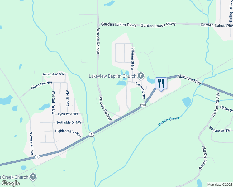 map of restaurants, bars, coffee shops, grocery stores, and more near 10 Woods Road Northwest in Rome