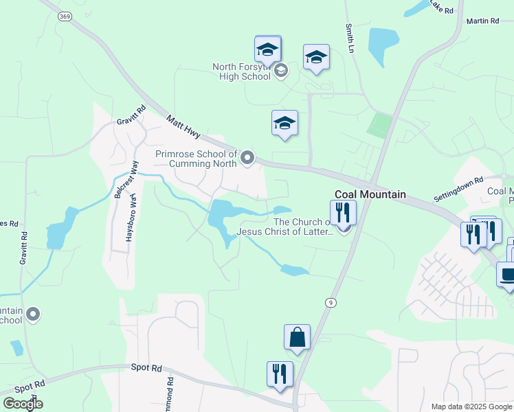 map of restaurants, bars, coffee shops, grocery stores, and more near 4010 Sierra Knolls Court in Cumming