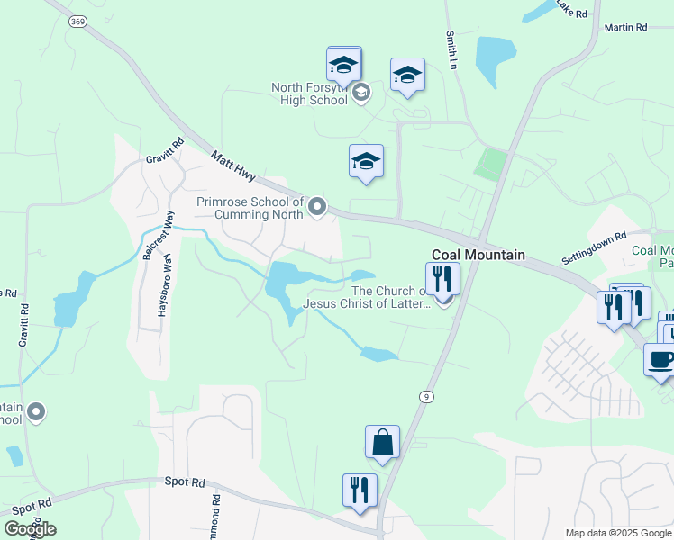 map of restaurants, bars, coffee shops, grocery stores, and more near 4020 Sierra Knolls Court in Cumming