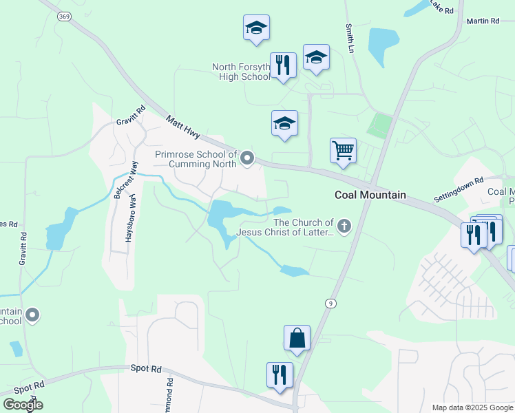 map of restaurants, bars, coffee shops, grocery stores, and more near 4010 Sierra Knolls Court in Cumming