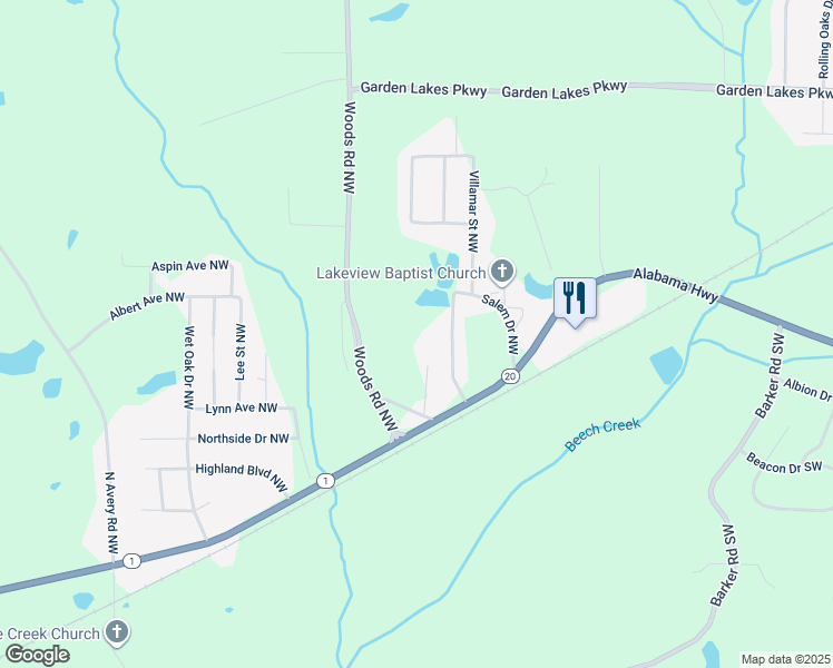 map of restaurants, bars, coffee shops, grocery stores, and more near 10 Woods Road Northwest in Rome