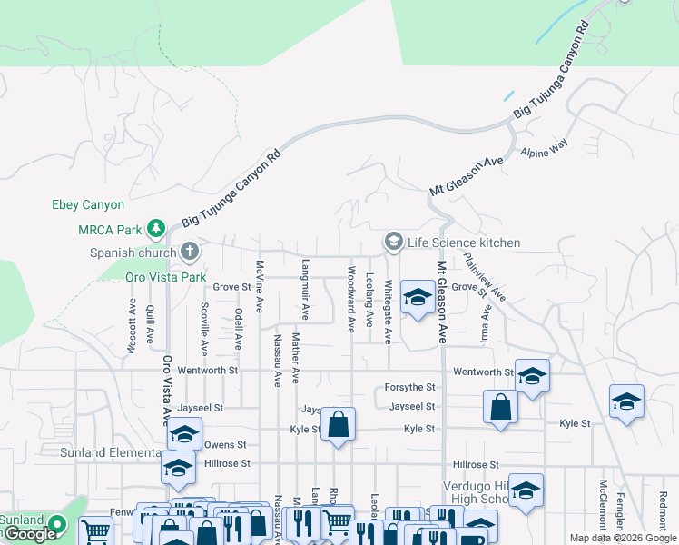 map of restaurants, bars, coffee shops, grocery stores, and more near 8015 Grove Street in Los Angeles