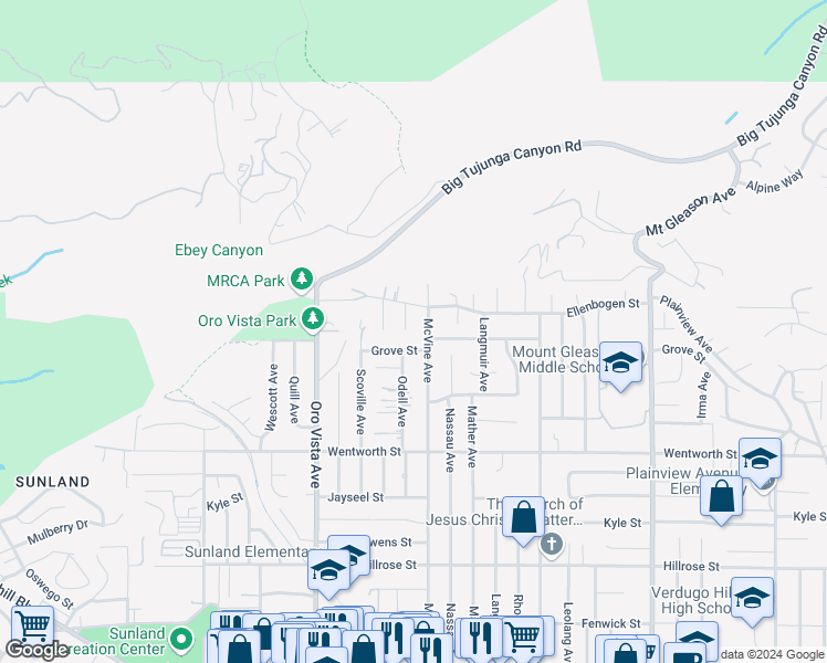 map of restaurants, bars, coffee shops, grocery stores, and more near 11110 Odell Avenue in Los Angeles