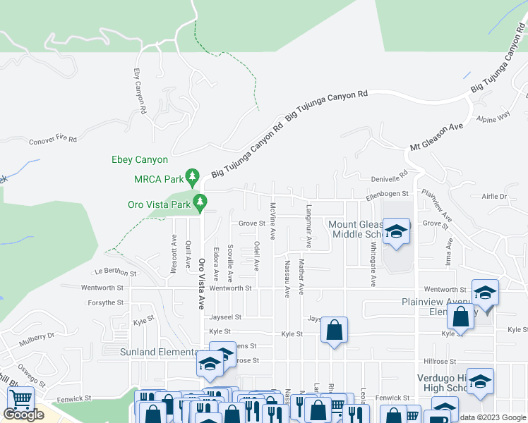 map of restaurants, bars, coffee shops, grocery stores, and more near 11110 Odell Avenue in Los Angeles