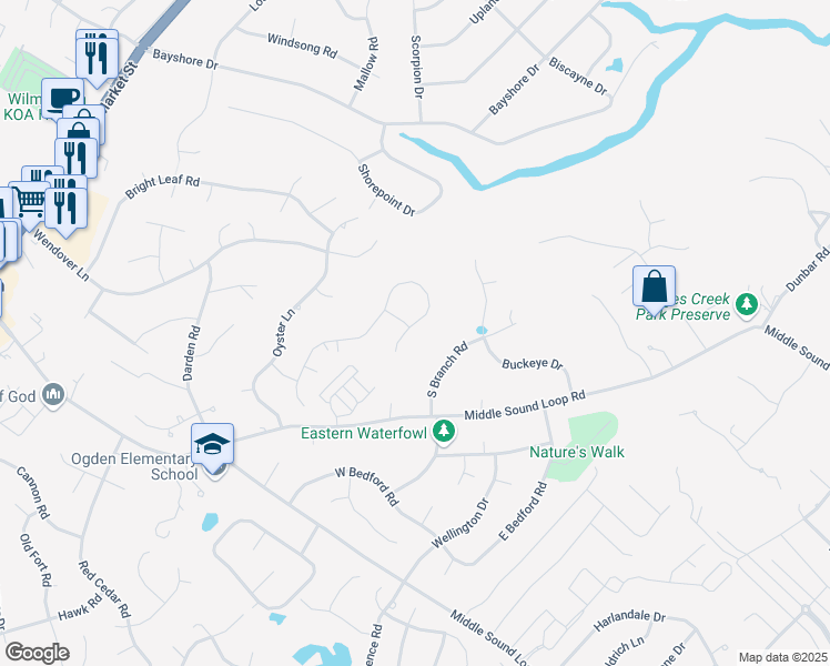 map of restaurants, bars, coffee shops, grocery stores, and more near 7401 Haven Way in Wilmington