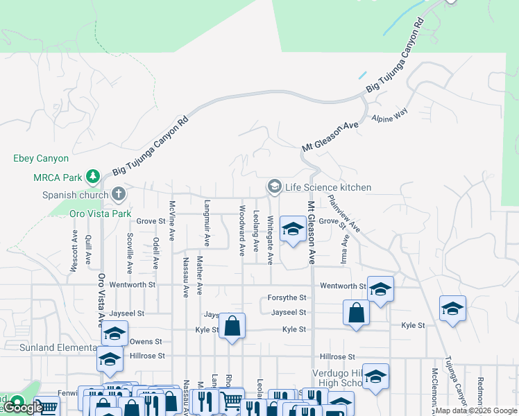 map of restaurants, bars, coffee shops, grocery stores, and more near 11061 Leolang Avenue in Los Angeles