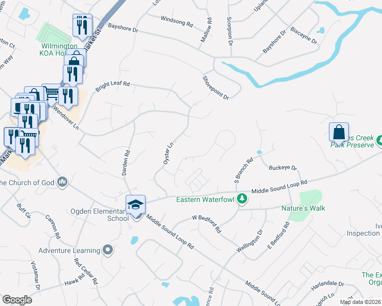 map of restaurants, bars, coffee shops, grocery stores, and more near 500 Emerson Pointe in Wilmington