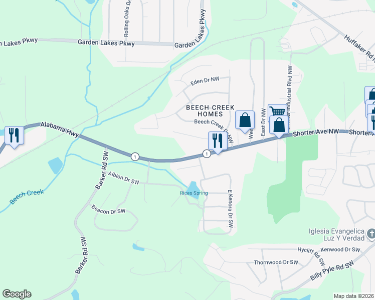 map of restaurants, bars, coffee shops, grocery stores, and more near 2842 Alabama Highway in Rome