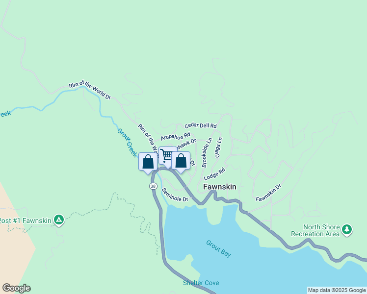map of restaurants, bars, coffee shops, grocery stores, and more near 39239 Mohawk Drive in Fawnskin