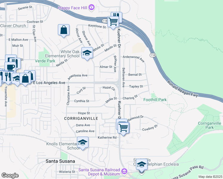 map of restaurants, bars, coffee shops, grocery stores, and more near 6464 Hazel Circle in Simi Valley