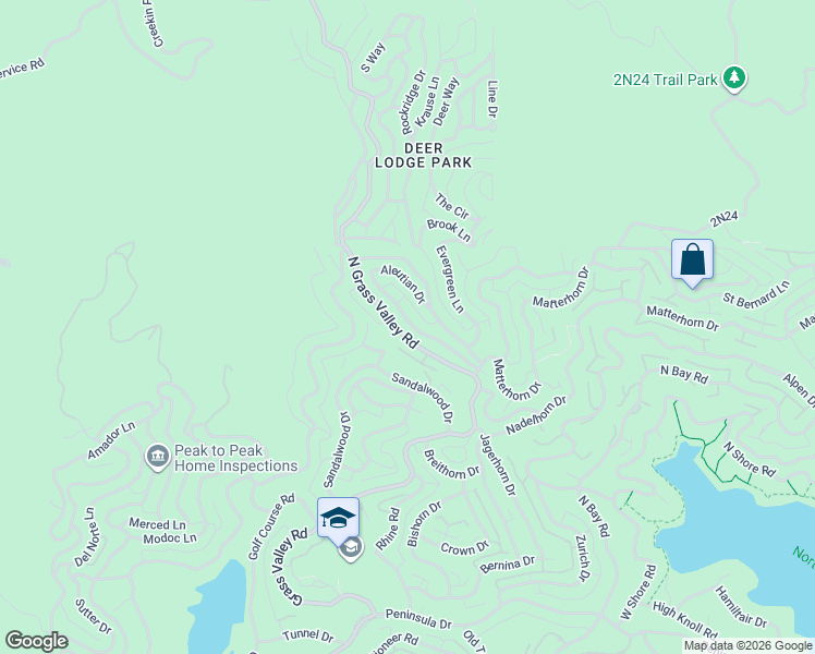 map of restaurants, bars, coffee shops, grocery stores, and more near 139 South Grass Valley Road in Lake Arrowhead