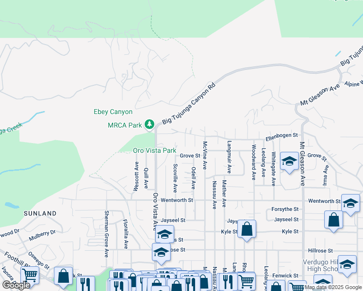 map of restaurants, bars, coffee shops, grocery stores, and more near 11117 Parr Avenue in Los Angeles