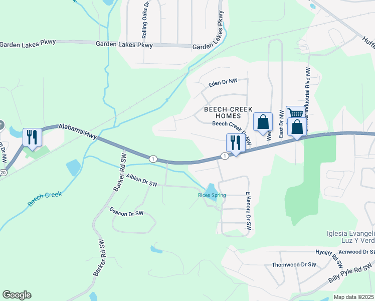 map of restaurants, bars, coffee shops, grocery stores, and more near 2890 Alabama Highway in Rome