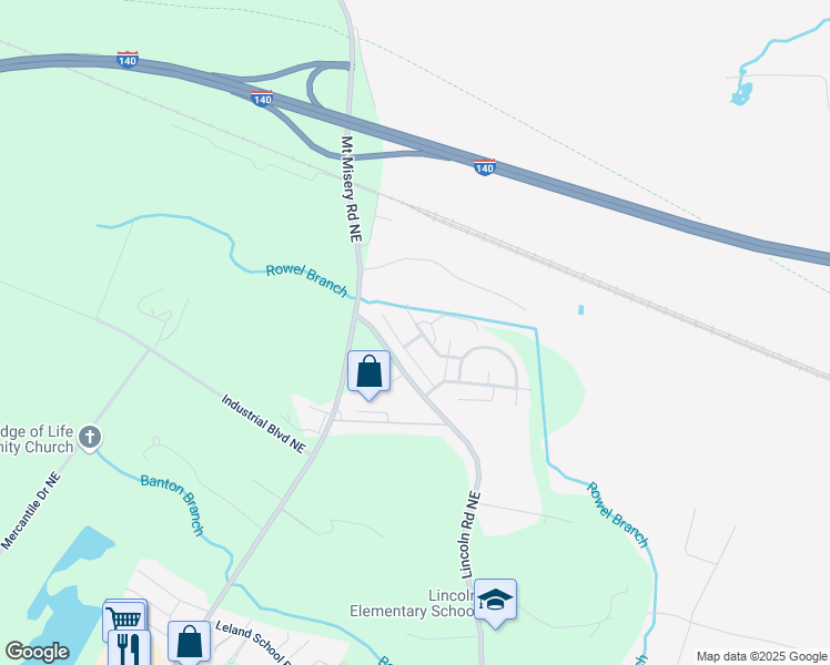 map of restaurants, bars, coffee shops, grocery stores, and more near 9497 Seany Drive Northeast in Leland