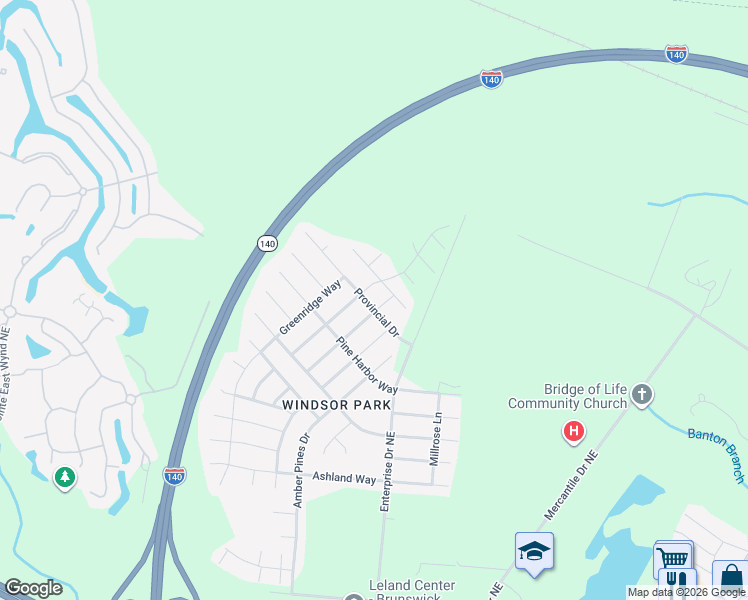 map of restaurants, bars, coffee shops, grocery stores, and more near 1952 Island Pine Way in Leland