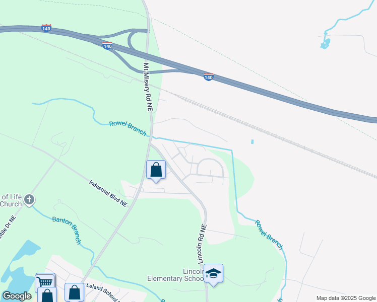 map of restaurants, bars, coffee shops, grocery stores, and more near 1911 Robert Luke Drive Northeast in Leland