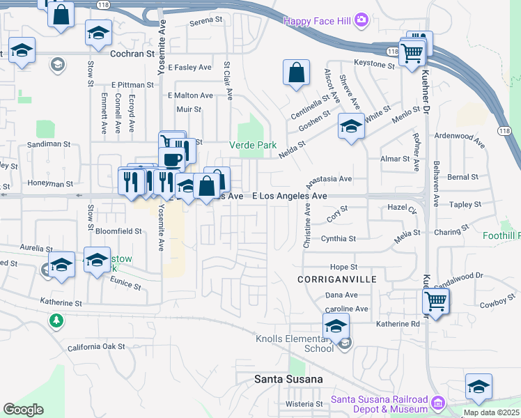map of restaurants, bars, coffee shops, grocery stores, and more near 1948 Rory Lane in Simi Valley