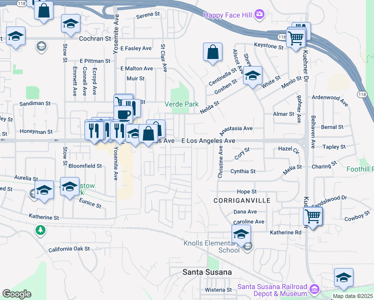 map of restaurants, bars, coffee shops, grocery stores, and more near 1948 Rory Lane in Simi Valley