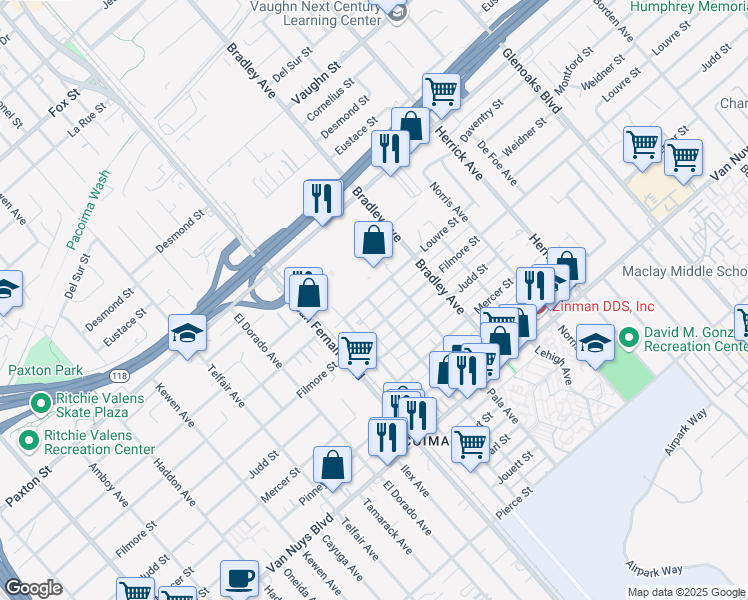 map of restaurants, bars, coffee shops, grocery stores, and more near 11070 Ralston Avenue in Los Angeles