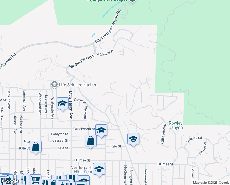 map of restaurants, bars, coffee shops, grocery stores, and more near 11159 Tujunga Canyon Boulevard in Los Angeles