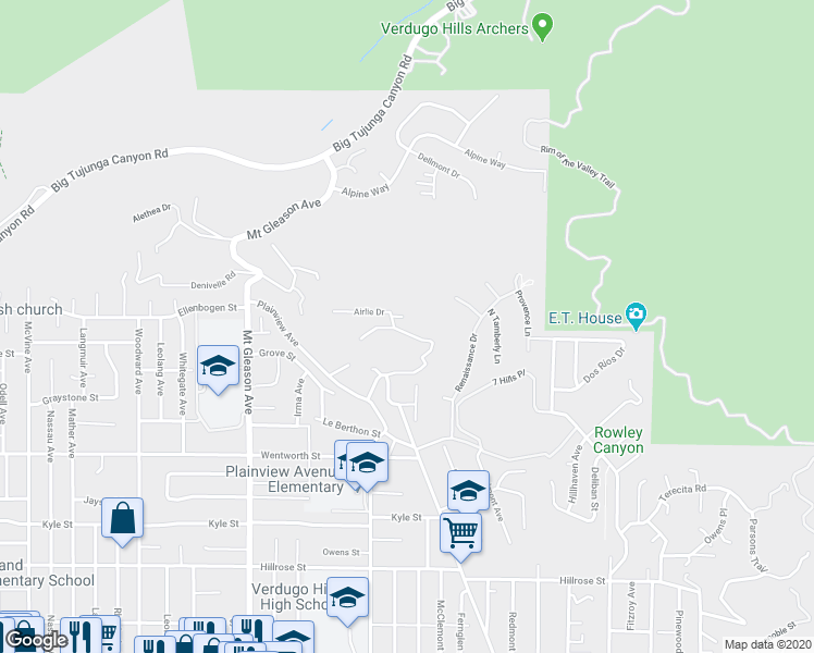 map of restaurants, bars, coffee shops, grocery stores, and more near 11180 Tujunga Canyon Boulevard in Los Angeles