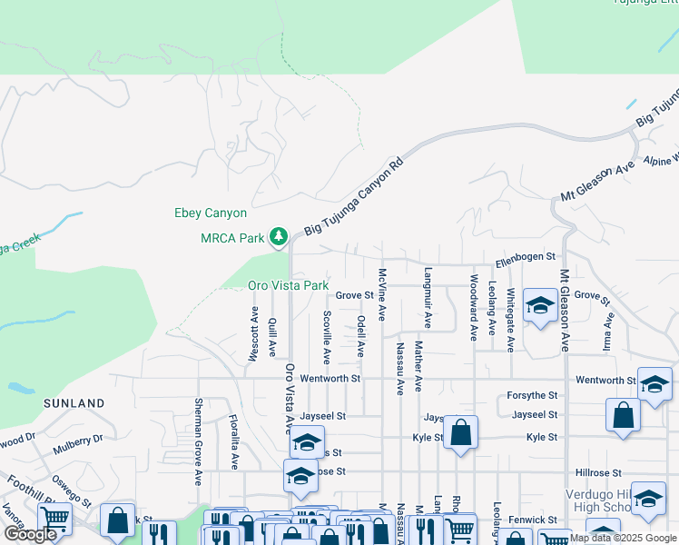 map of restaurants, bars, coffee shops, grocery stores, and more near 11121 Parr Avenue in Los Angeles