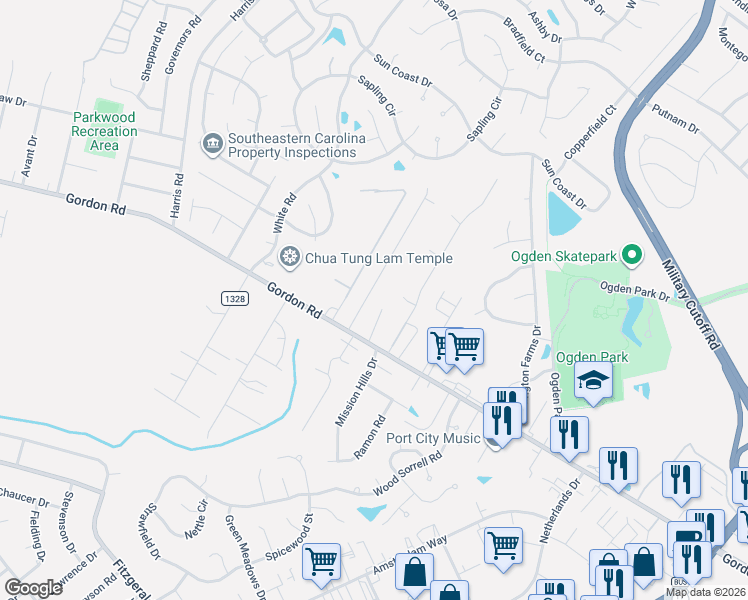 map of restaurants, bars, coffee shops, grocery stores, and more near 1908 Ellington Drive in Wilmington