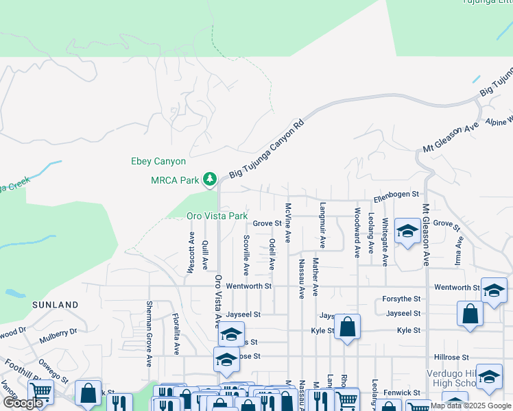 map of restaurants, bars, coffee shops, grocery stores, and more near 11121 Parr Avenue in Los Angeles
