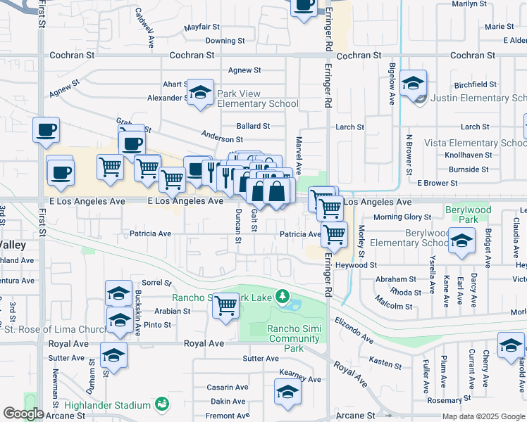 map of restaurants, bars, coffee shops, grocery stores, and more near 1731 Patricia Avenue in Simi Valley