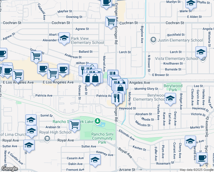 map of restaurants, bars, coffee shops, grocery stores, and more near Los Angeles Ave in Simi Valley