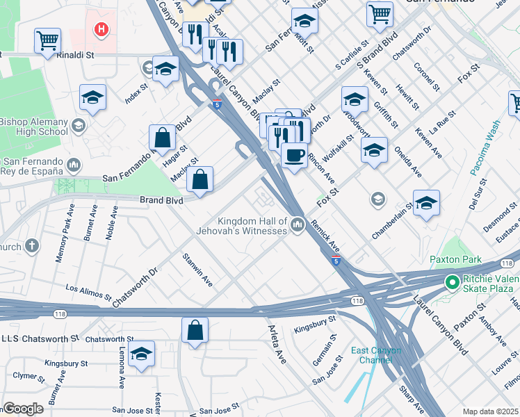 map of restaurants, bars, coffee shops, grocery stores, and more near 11060 Sharp Avenue in Los Angeles