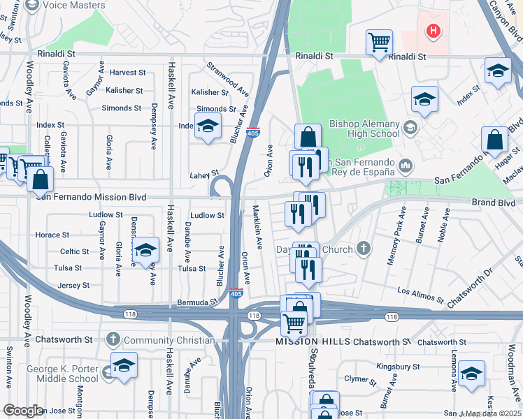 map of restaurants, bars, coffee shops, grocery stores, and more near 10981 Langdon Avenue in Los Angeles