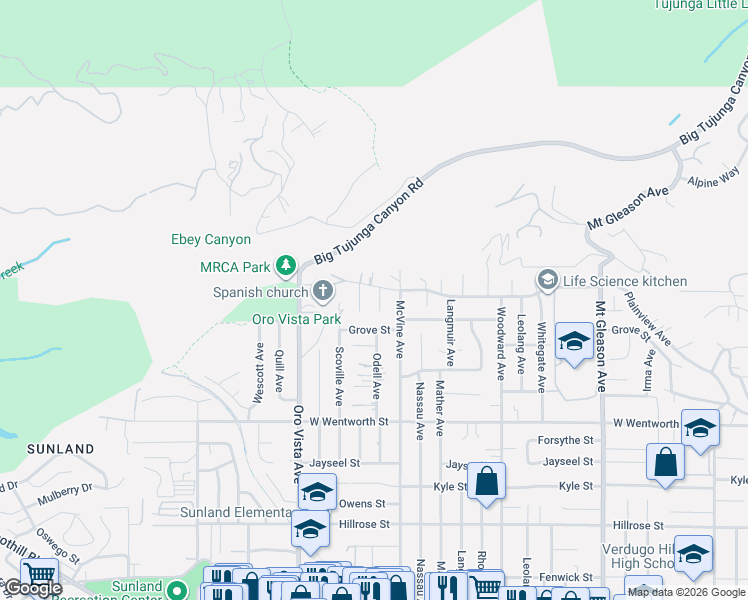map of restaurants, bars, coffee shops, grocery stores, and more near 11123 Odell Avenue in Los Angeles