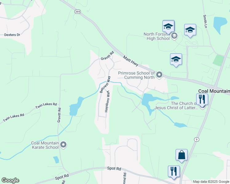 map of restaurants, bars, coffee shops, grocery stores, and more near 4085 Sierra Vista Cir in Cumming
