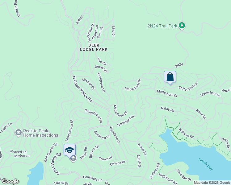 map of restaurants, bars, coffee shops, grocery stores, and more near 27384 Matterhorn Drive in Lake Arrowhead