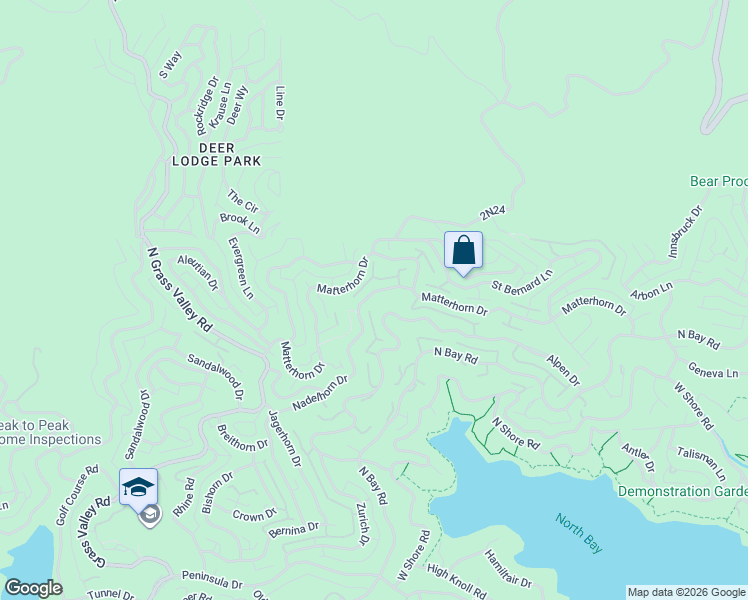 map of restaurants, bars, coffee shops, grocery stores, and more near 1161 Nadelhorn Drive in Lake Arrowhead