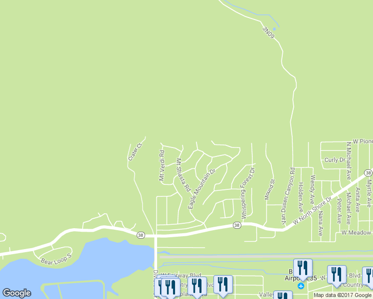 map of restaurants, bars, coffee shops, grocery stores, and more near 1150 Mount Shasta Road in Big Bear