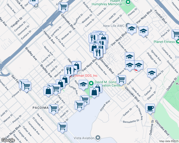 map of restaurants, bars, coffee shops, grocery stores, and more near 11080 De Foe Avenue in Los Angeles