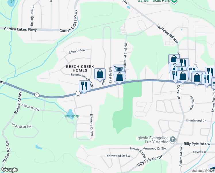 map of restaurants, bars, coffee shops, grocery stores, and more near 2604 Shorter Avenue in Rome