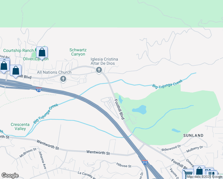 map of restaurants, bars, coffee shops, grocery stores, and more near 9496 Foothill Boulevard in Los Angeles
