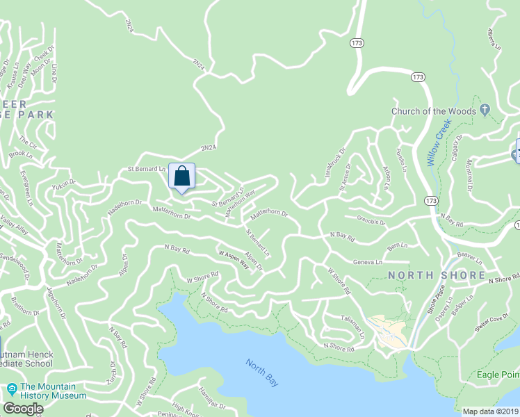 map of restaurants, bars, coffee shops, grocery stores, and more near 27874 Matterhorn Drive in Lake Arrowhead