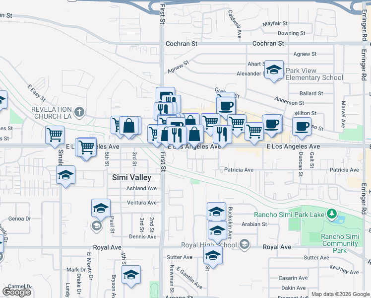 map of restaurants, bars, coffee shops, grocery stores, and more near 1159 E Los Angeles Ave in Simi Valley