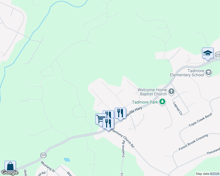 map of restaurants, bars, coffee shops, grocery stores, and more near 3044 Saddle Creek Drive in Gainesville