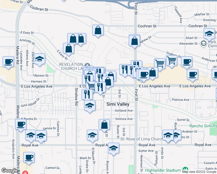 map of restaurants, bars, coffee shops, grocery stores, and more near 783-795 E Los Angeles Ave in Simi Valley